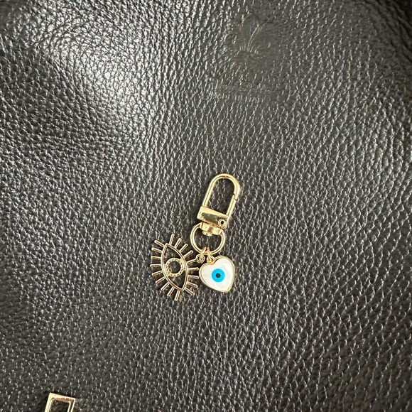 Gold Heart Evil Eye Diaper Bag Charm Key-fob Charm Keychain - Picture 2 of 3